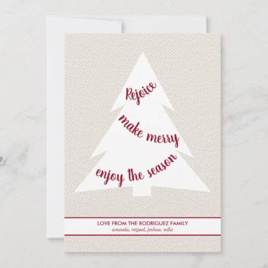 Elegant White-kerstboom, Bourgogdy Script beige Feestdagenkaart (Voorkant)