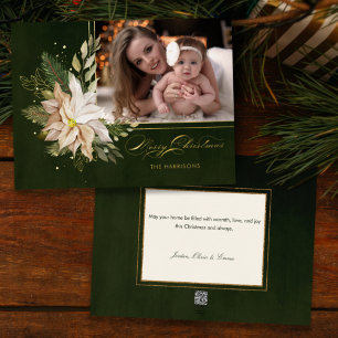 Elegant White KerstFlowers Calligrafie Foto Folie Feestdagenkaart