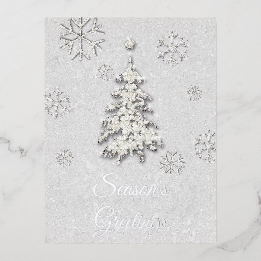 Elegant White Kerstmis Rhinestone Tree Snowflakes Folie Feestdagen Briefkaart (Voorkant)