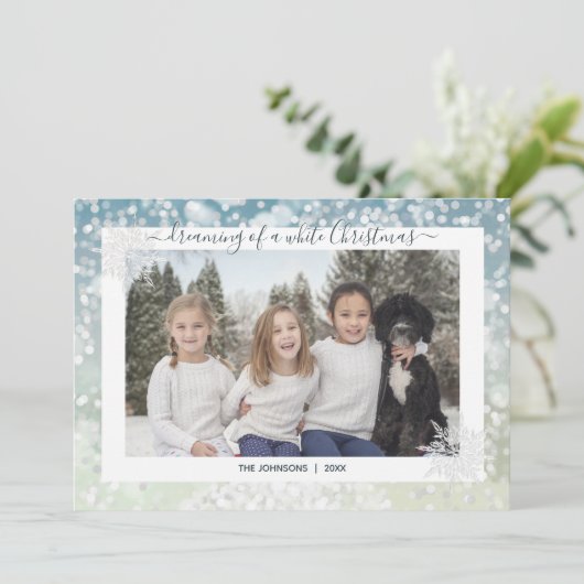 Elegant White Kerstmis Snowflake Crystal Bokeh Feestdagenkaart (Staand voorkant)