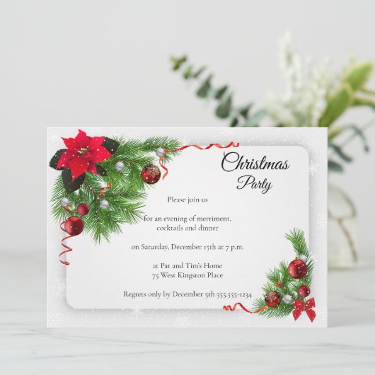 Elegant White Kerstparty Kaart (Staand voorkant)