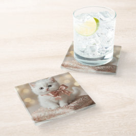 Elegant White Kitten Boutique Glazen Onderzetter