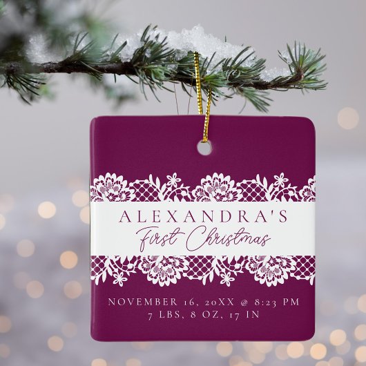 Elegant White Lace Baby's eerste kerstfoto Keramisch Ornament