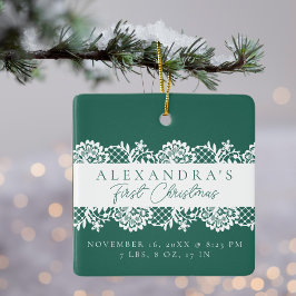 Elegant White Lace Baby's eerste kerstfoto Keramisch Ornament