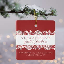 Elegant White Lace Baby's First Christmas Photo Keramisch Ornament