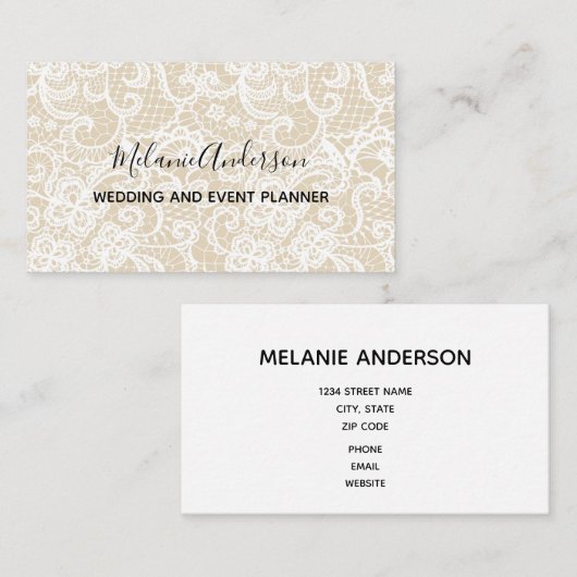 Elegant White Lace Black Script Visitekaartje (Voorkant / Achterkant)