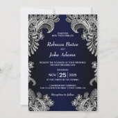 Elegant White Lace Blue Wedding Kaart (Voorkant)