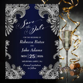 Elegant White Lace Blue Wedding Save The Date