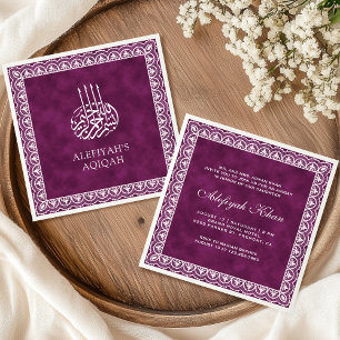 Elegant White Lace Border Plum Islamic Aqiqah Kaart