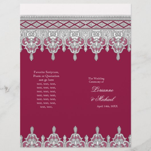 Elegant White Lace Burgundy Formal Wedding Program (Voorkant)