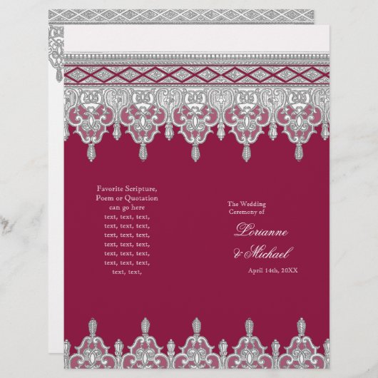Elegant White Lace Burgundy Formal Wedding Program (Voorkant / Achterkant)