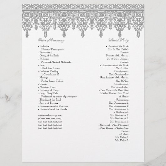 Elegant White Lace Burgundy Formal Wedding Program (Achterkant)