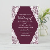Elegant White Lace Burgundy Wedding Invite Kaart (Staand voorkant)