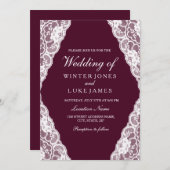 Elegant White Lace Burgundy Wedding Invite Kaart (Voorkant / Achterkant)
