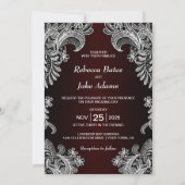 Elegant White Lace Burgundy Wedding Kaart (Voorkant)
