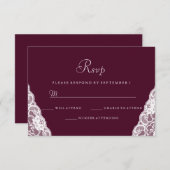 Elegant White Lace Burgundy Wedding RSVP Kaartje (Voorkant / Achterkant)