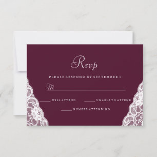 Elegant White Lace Burgundy Wedding RSVP Kaartje