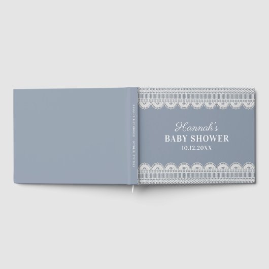Elegant White Lace Dusty Blue Baby shower Gastenboek (Volledig)