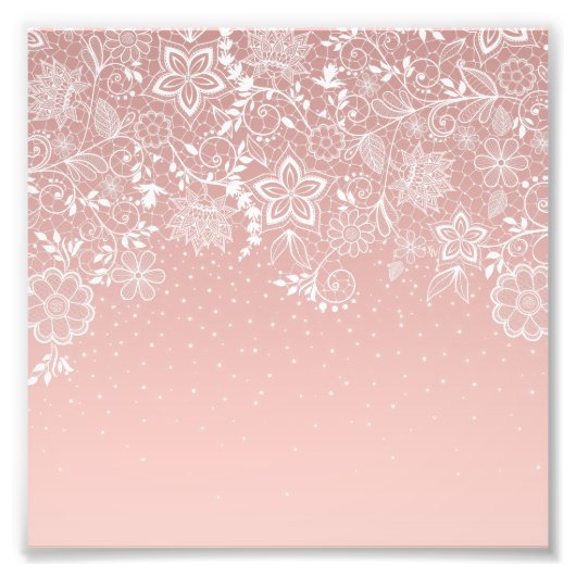 Elegant white lace floral and confetti design foto afdruk (Voorkant)