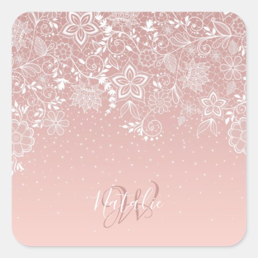 Elegant white lace floral and confetti design vierkante sticker (Voorkant)