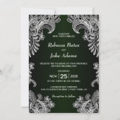 Elegant White Lace Green Wedding Kaart (Voorkant)