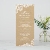 Elegant White Lace Kraft Weddenrenmenu Menu (Staand voorkant)