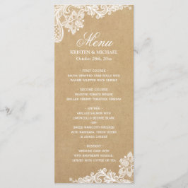Elegant White Lace Kraft Weddenrenmenu Menu
