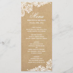 Elegant White Lace Kraft Weddenrenmenu Menu