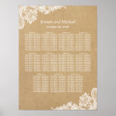 Elegant White Lace Kraft Wedding Seding Chart Poster (Voorkant)