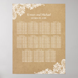 Elegant White Lace Kraft Wedding Seding Chart Poster