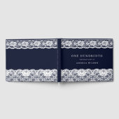 Elegant White Lace Navy Blue 100th Birthday Party Gastenboek (Volledig)