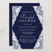 Elegant White Lace Navy Blue Vrijgezellenfeest Inv Kaart (Voorkant / Achterkant)