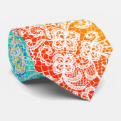 Elegant White Lace On Rainbow Abstract Stropdas (Opgerold)