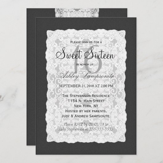 Elegant White Lace op Black Kaart (Voorkant / Achterkant)