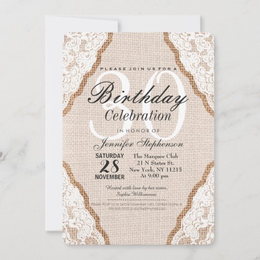 Elegant White Lace over Burlap Jute Kaart (Voorkant)