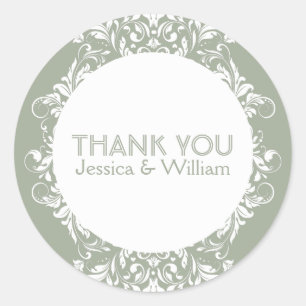 Elegant White Lace over Sage Green Ronde Sticker
