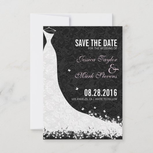 Elegant White Lace Wedding Dress Save the Date (Voorkant)