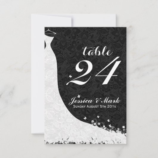 Elegant White Lace Wedding Dress Table Number Kaart (Voorkant)