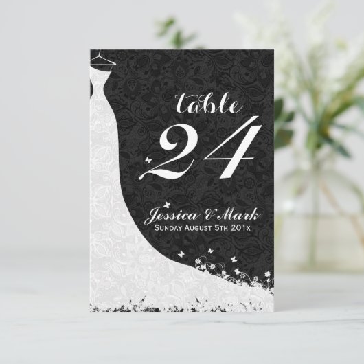 Elegant White Lace Wedding Dress Table Number Kaart (Staand voorkant)