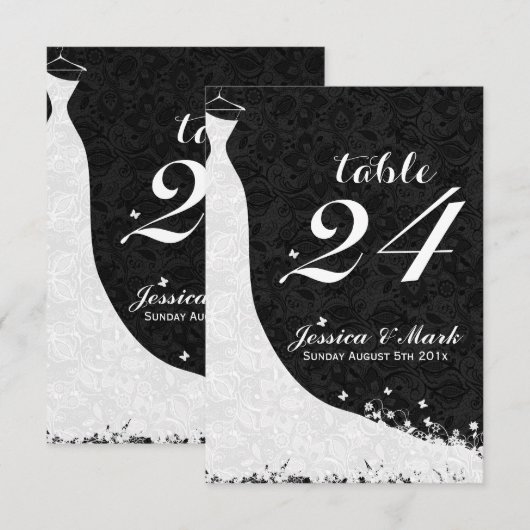 Elegant White Lace Wedding Dress Table Number Kaart (Voorkant / Achterkant)