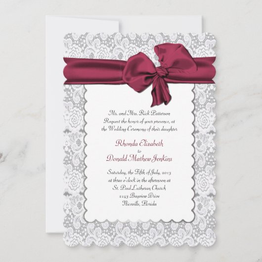 Elegant White Lace Wedding Invitation Kaart (Voorkant)