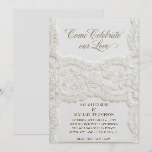Elegant White Lace Wedding Invitation Kaart (Voorkant / Achterkant)