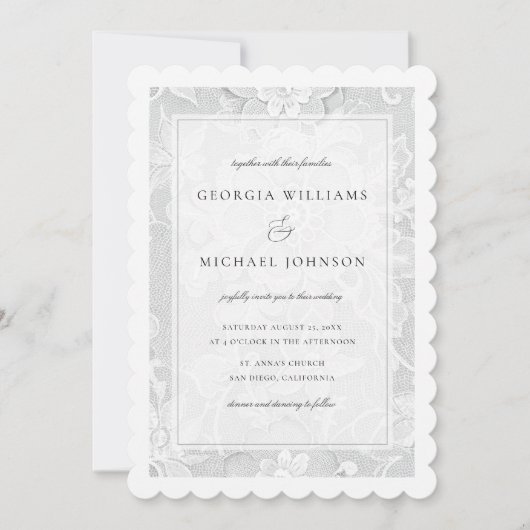 Elegant White Lace Wedding Kaart (Voorkant)