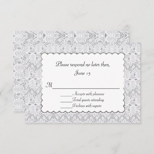 Elegant White Lace Wedding Response Kaart (Voorkant / Achterkant)