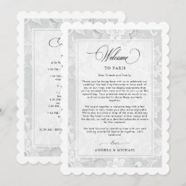 Elegant White Lace Wedding Welcome Itinerary Card Kaart