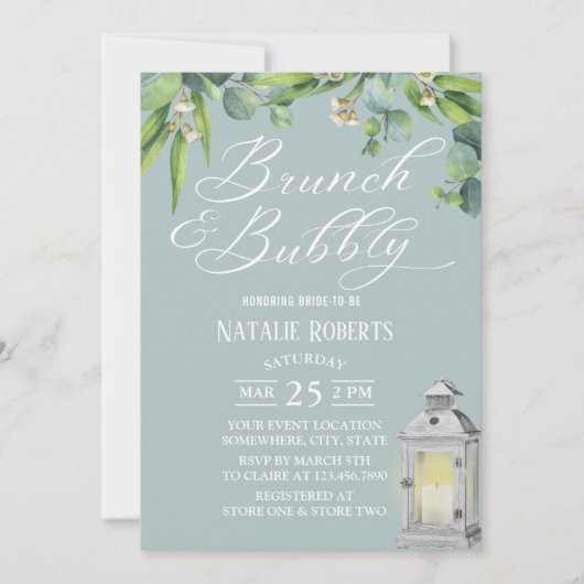 Elegant White Lantern & Foliage Bridal Brunch Kaart (Voorkant)