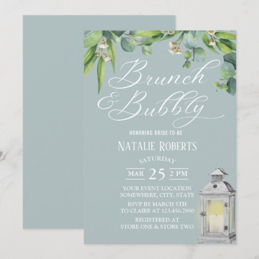 Elegant White Lantern & Foliage Bridal Brunch Kaart (Voorkant / Achterkant)