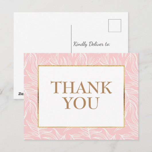 Elegant White Leaves on Pink Gold Hartelijk dank Briefkaart (Voorkant / Achterkant)