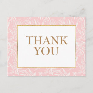 Elegant White Leaves on Pink Gold Hartelijk dank Briefkaart