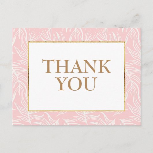 Elegant White Leaves on Pink Gold Hartelijk dank Briefkaart (Voorkant)
